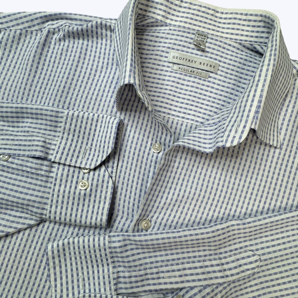 Geoffrey Beene Men's Button Front Long‎ Sleeve 17.5 Large